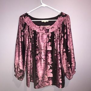 3/$30✨Nanette Lepore Silk Purple Floral Top Size 4